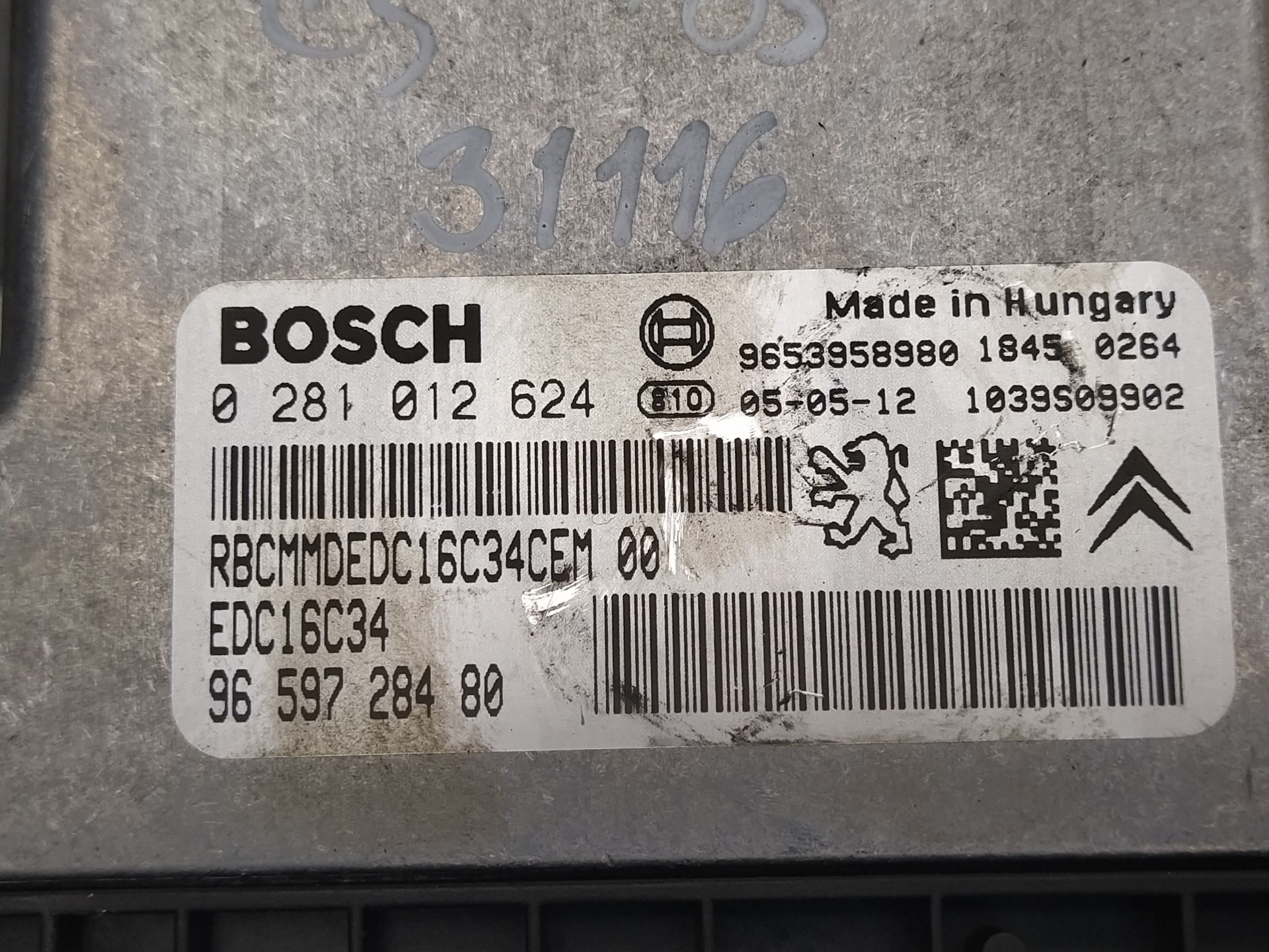 Switchboard engine uce 9HY 0281012624 de Citroen C5 ii (rc_) 2004-0 109 CV - pieza usada