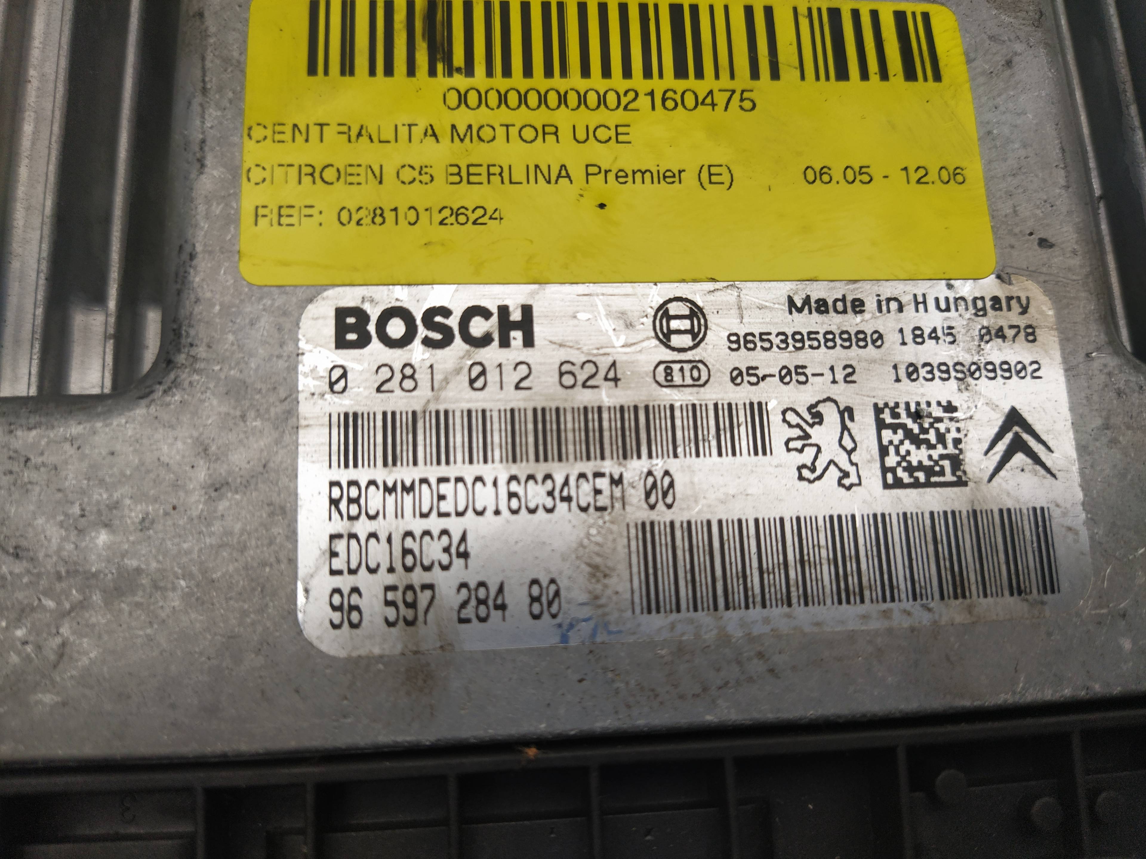Switchboard engine uce 0281012624 de Citroen C5 ii (rc_) 2004-0 109 CV - pieza usada