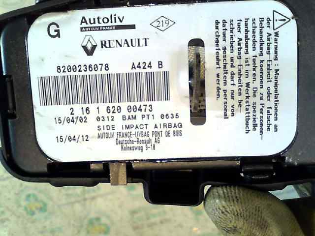 Airbag lateral izquierdo F9Q C7 8200236078 de Renault Laguna iii (bt0/1) 2007-2015 120 CV con 1 km - pieza usada
