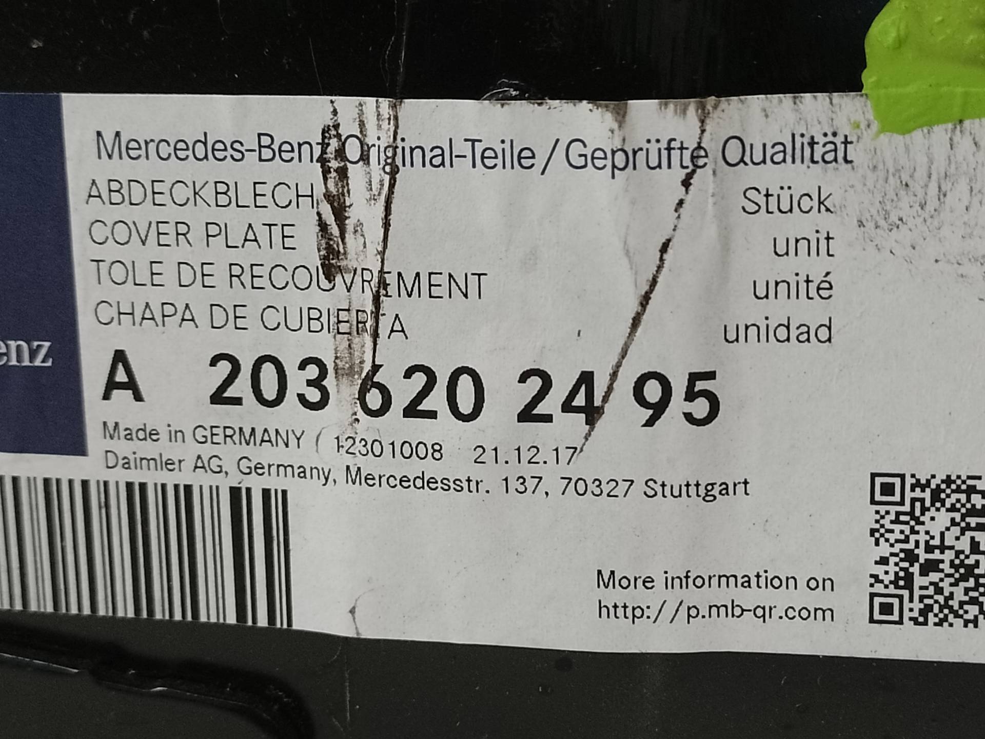 MERCEDES-BENZ C-Class W203/S203/CL203 (2000-2008) Пяна за предна броня A2036202495 25740819