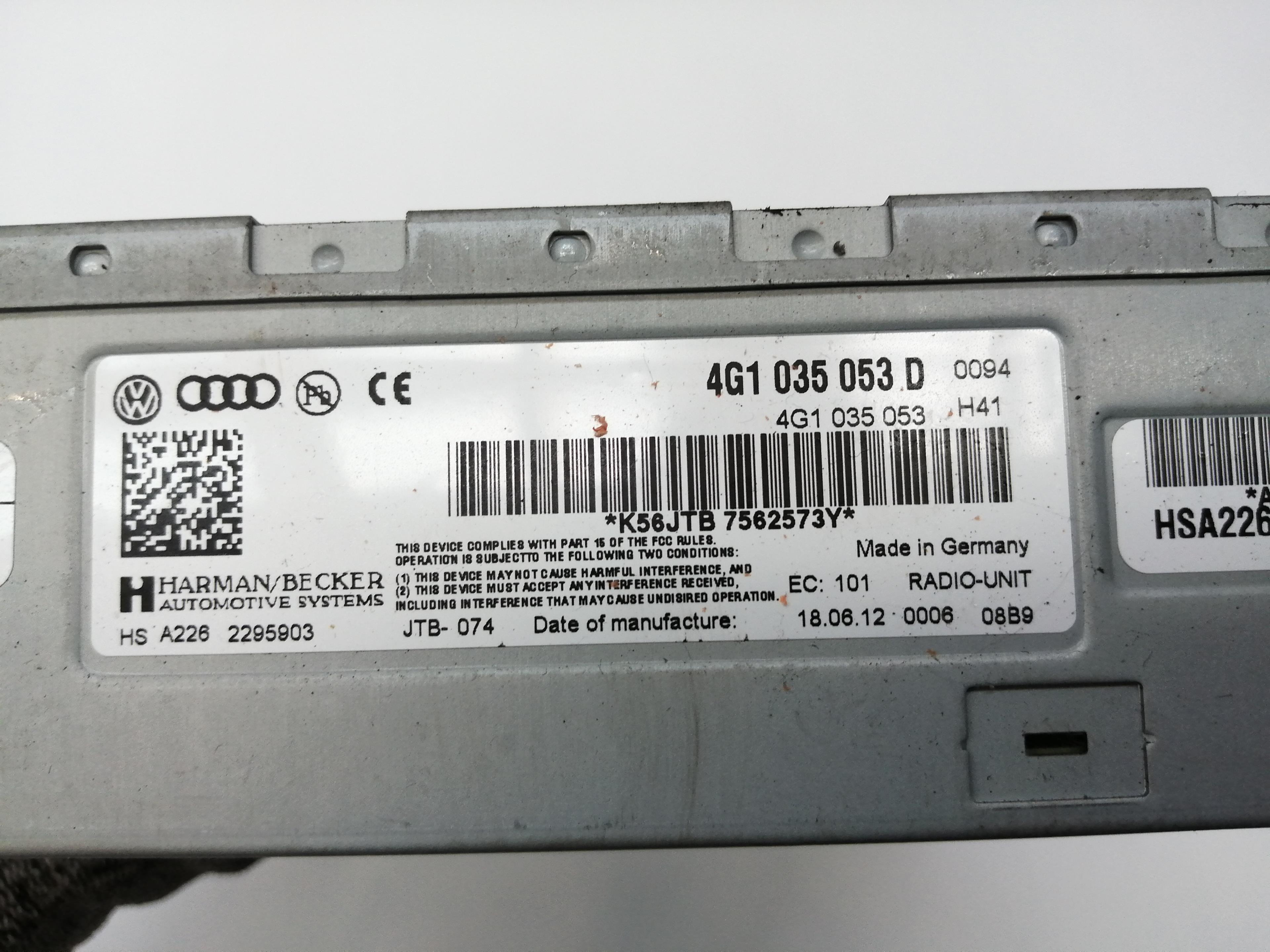 AUDI A5 8T (2007-2016) Musiikkisoitin ilman GPS:ää 4G1035053D, 4G1035053D, JTB074 25058713