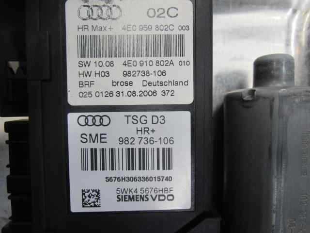 AUDI A8 D3/4E (2002-2010) Bageste højre dør vinduesregulator 4E0959802C 25108825