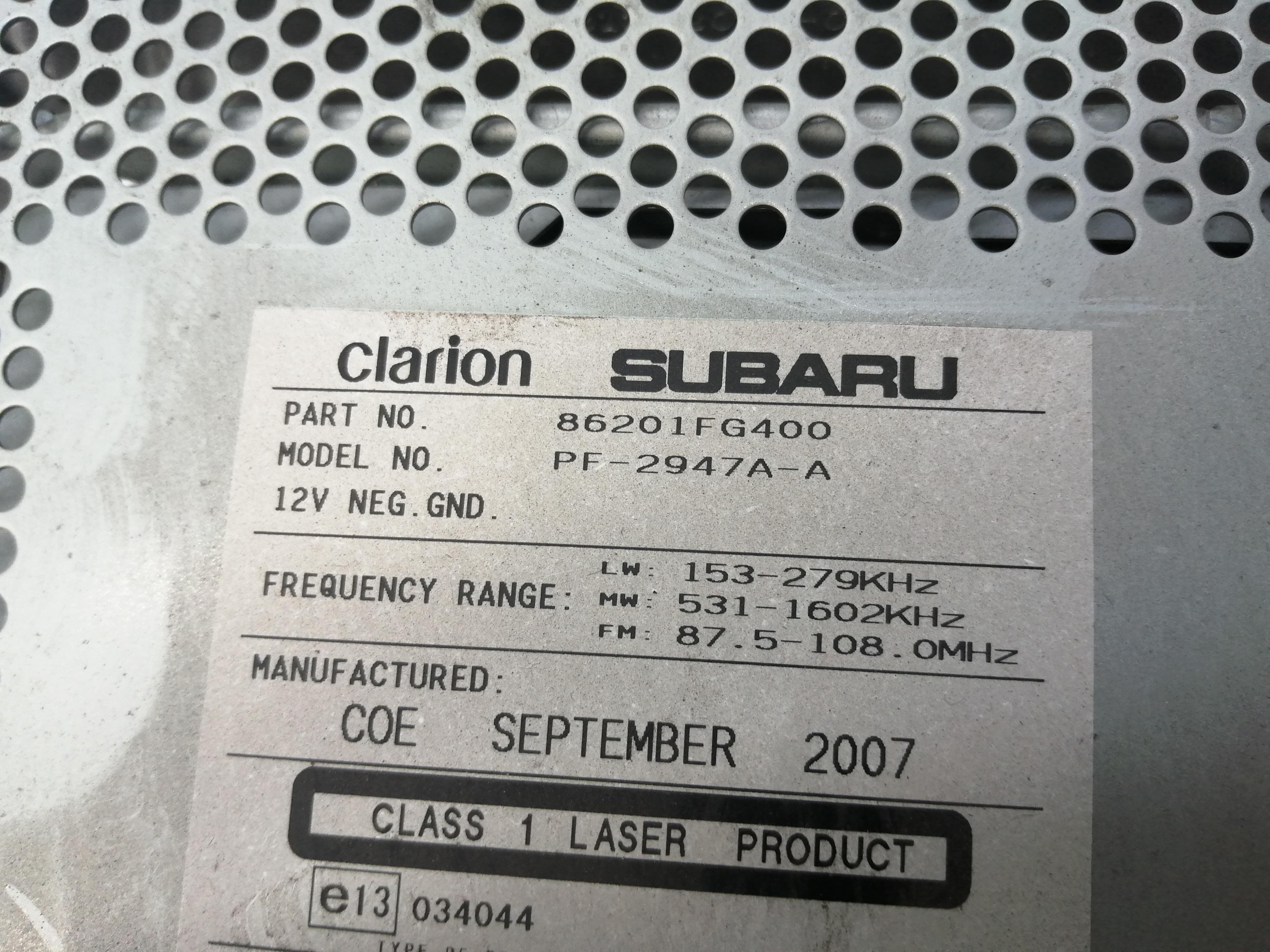 SUBARU Impreza 3 generation (2007-2014) Muzikos grotuvas be navigacijos 86201FG400, 86201FG400, PF2947AA 24346061