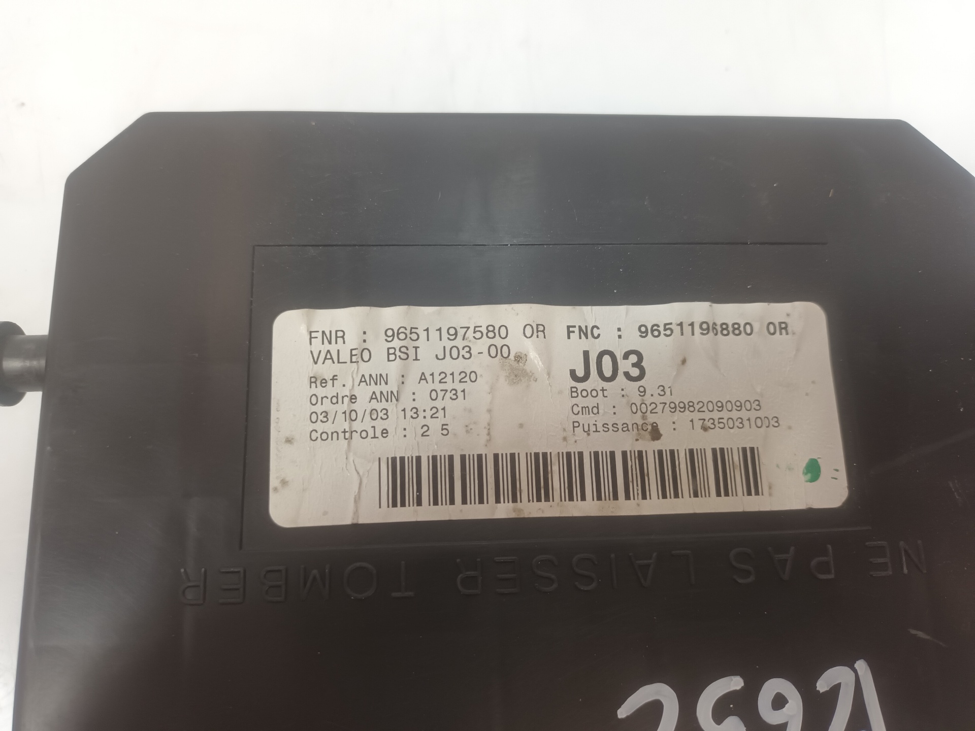 Caja de relés / fusibles 9651197580 de Peugeot 307 sw (3h) 2002-2008 - pieza usada