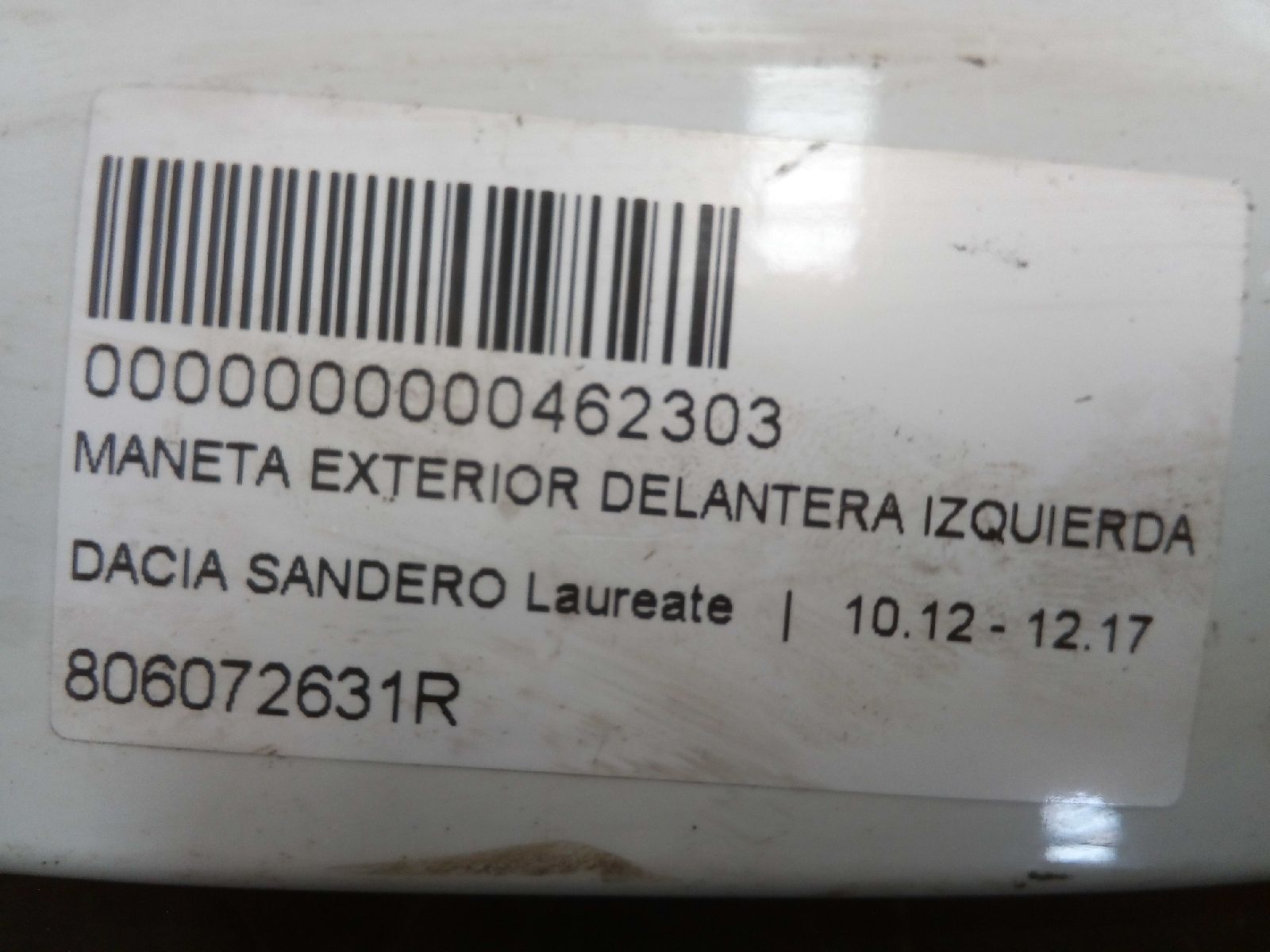 DACIA Sandero 2 generation (2013-2020) Priekinių kairių durų išorinė rankenėlė 806072631R 25250844
