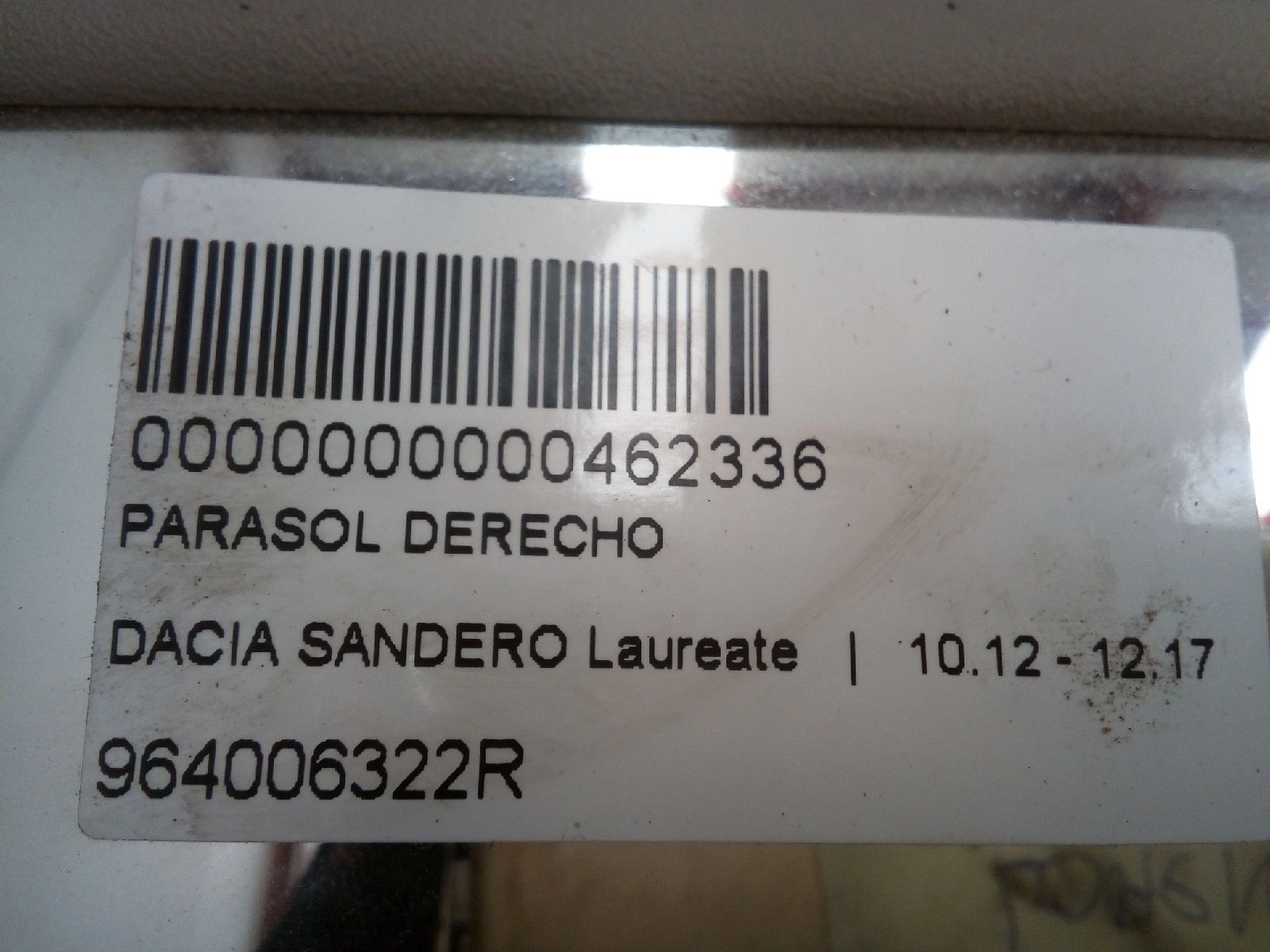 DACIA Sandero 2 generation (2013-2020) Десен сенник 964006322R 25250853