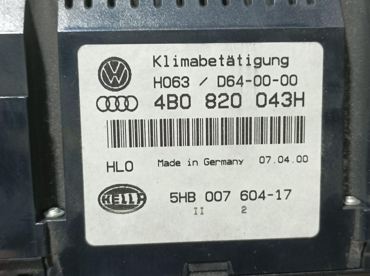 AUDI A3 8L (1996-2003) Climate  Control Unit 4B0820043H, 5HB00760417, HELLA 18690630