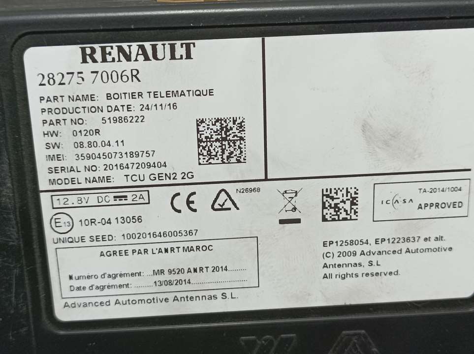 CHEVROLET Kadjar 1 generation (2015-2024) Other Control Units 282757006R, 51986222 22739277