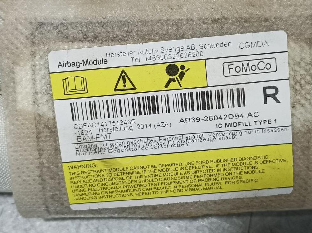 FORD Ranger 4 generation (2012-2024) Sistem SRS airbag plafon dreapta AB3926042D94AC, CDFAC141751346R 18782859