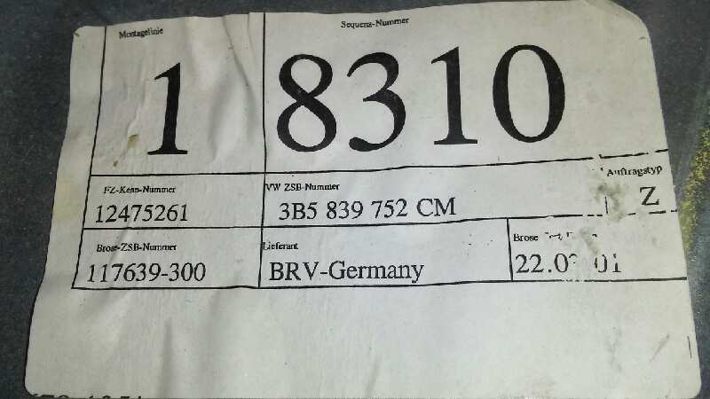 VOLKSWAGEN Passat B5 (1996-2005) Стеклоподъемник задней правой двери 3B5839752CM,18PINS 18407577
