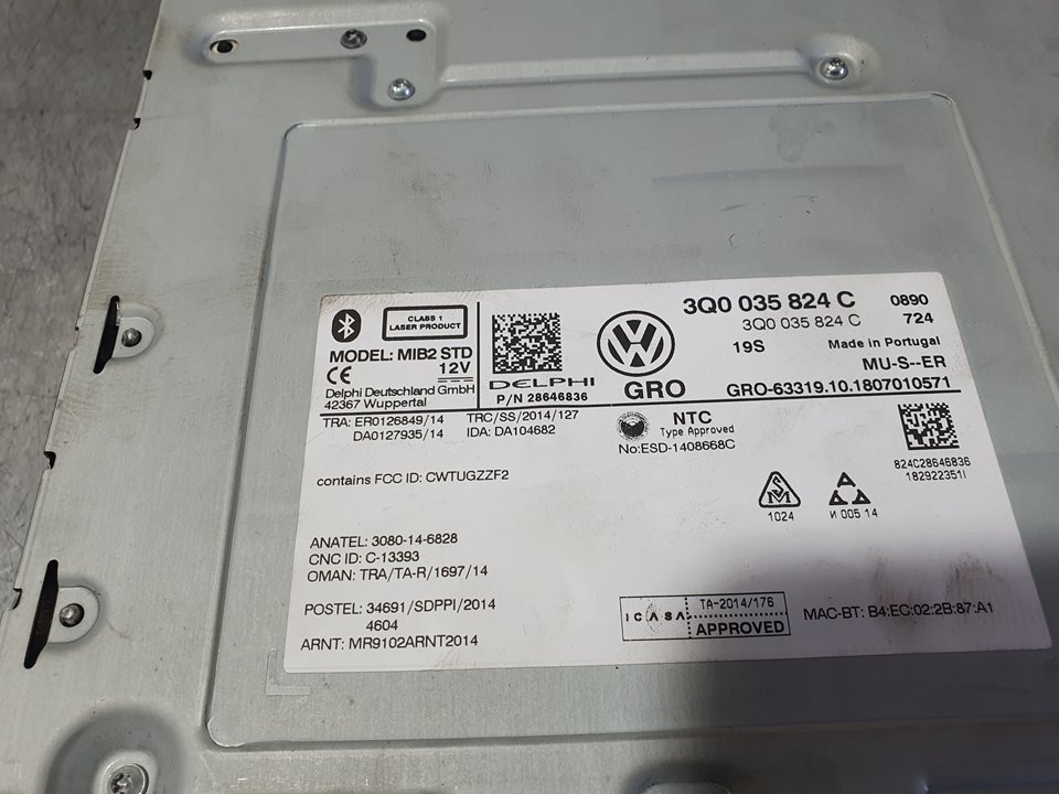 VOLKSWAGEN Golf 7 generation (2012-2024) Автомагнитола без навигации 3Q0035824C, 28646836, DELPHI 24290837