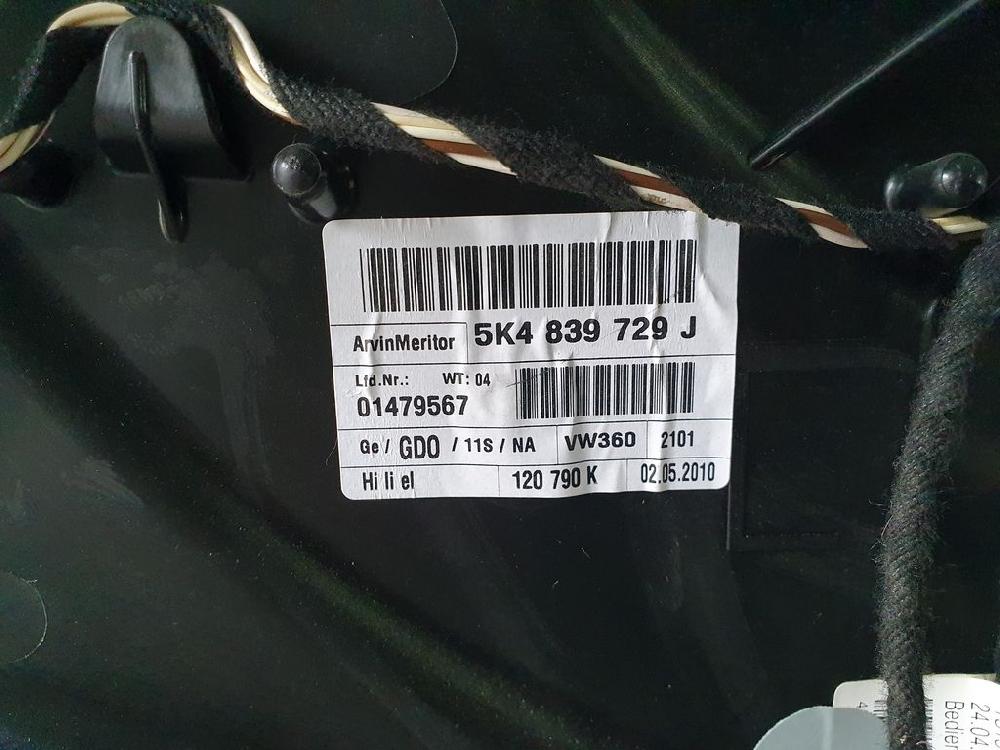 VOLKSWAGEN Golf 6 generation (2008-2015) Jobb hátsó ajtó ablakemelője 5K4839729J 22919525