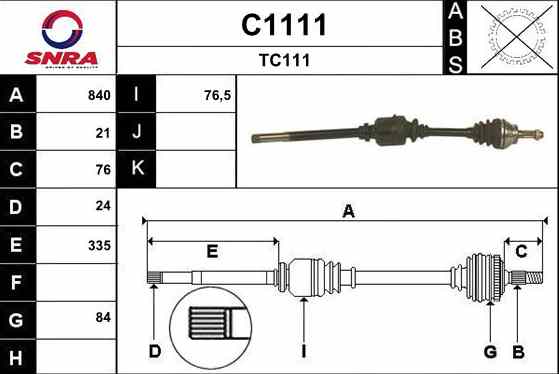 CITROËN C15 Полуось передняя правая 213.C1111 27278185