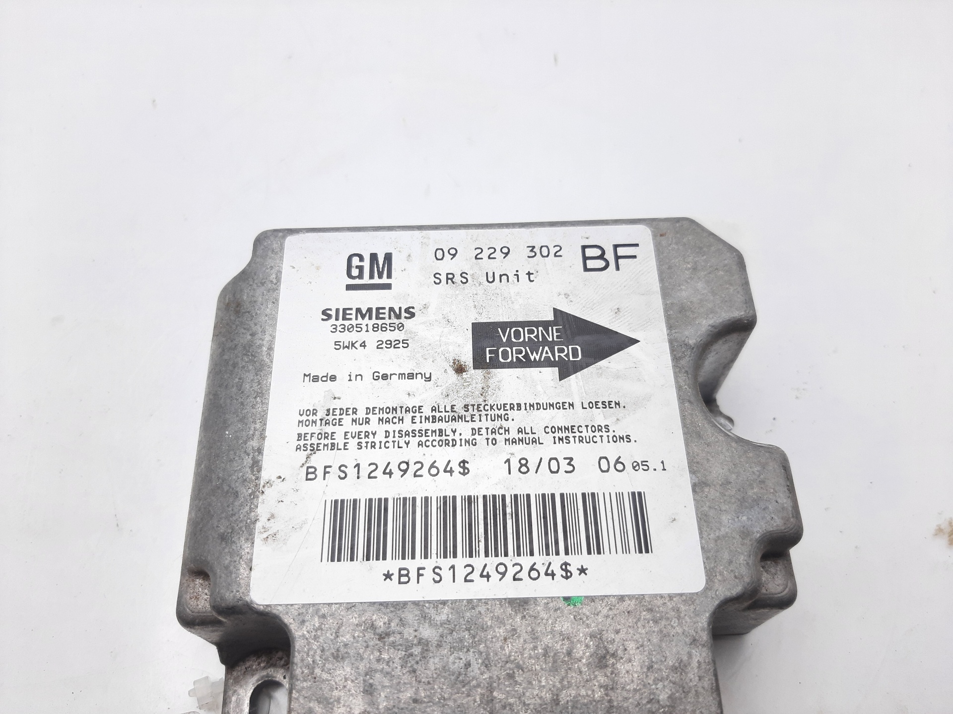 OPEL Astra H (2004-2014) SRS Control Unit 09229302 24122064