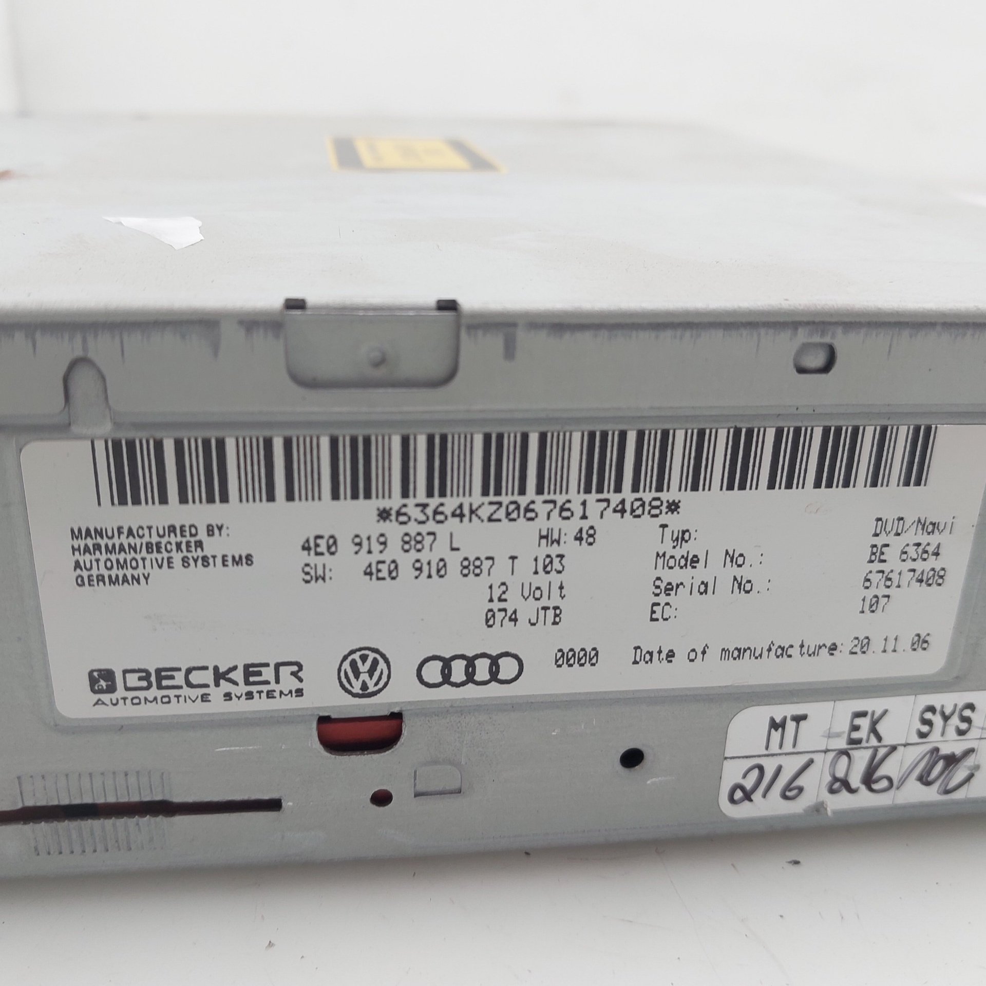 AUDI A6 C6/4F (2004-2011) Music Player Without GPS 4E0919887L 24833622