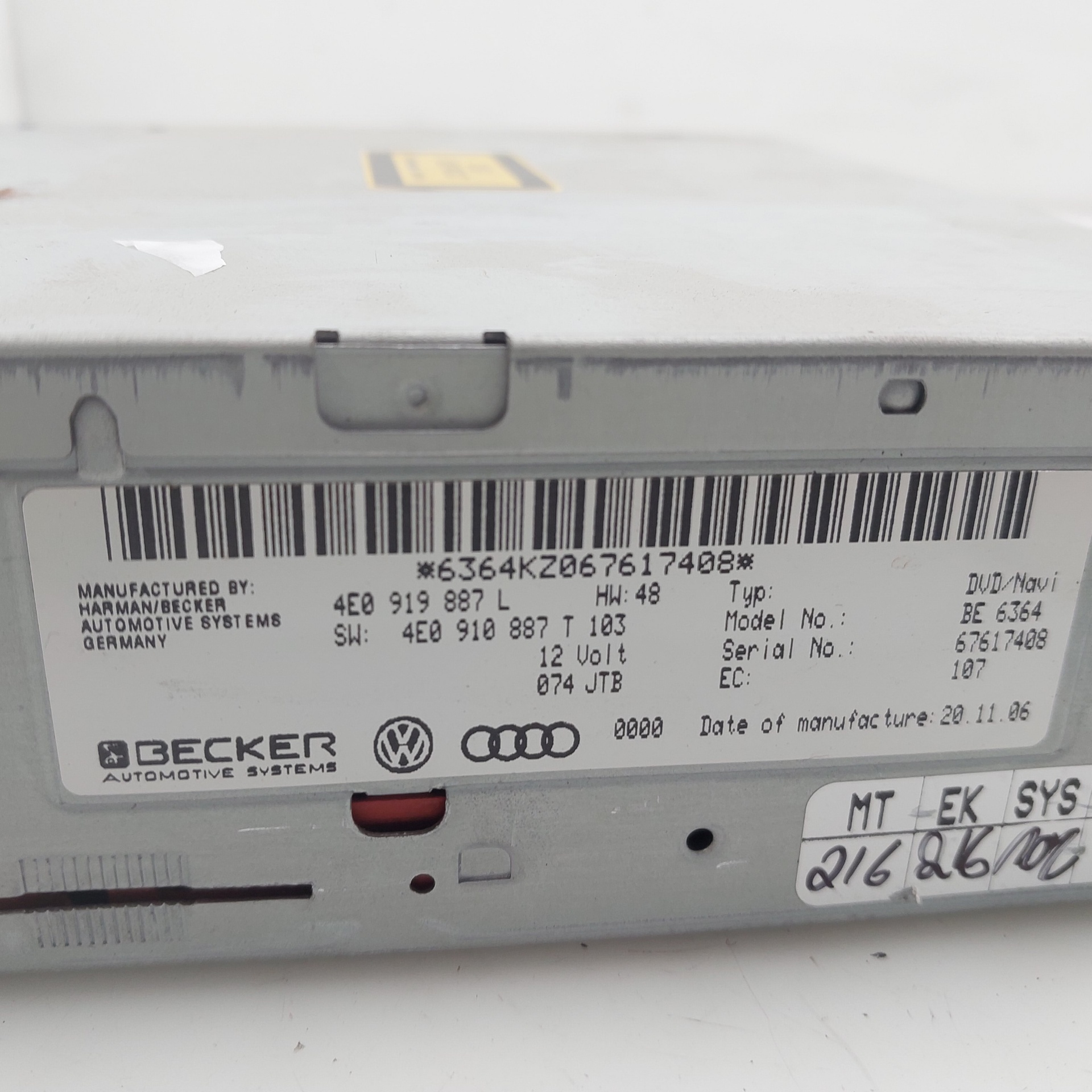 AUDI A6 C6/4F (2004-2011) Hudobný prehrávač bez GPS 4E0919887L 24833622