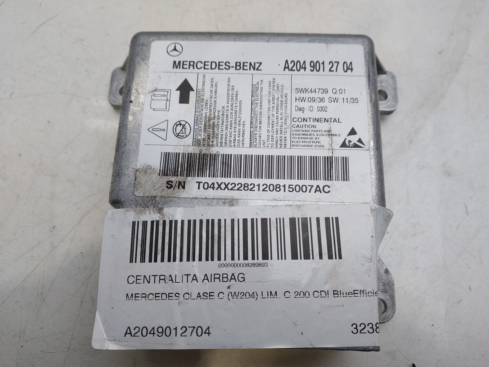 MERCEDES-BENZ C-Class W204/S204/C204 (2004-2015) SRS kontrollenhet A2049012704 23674300