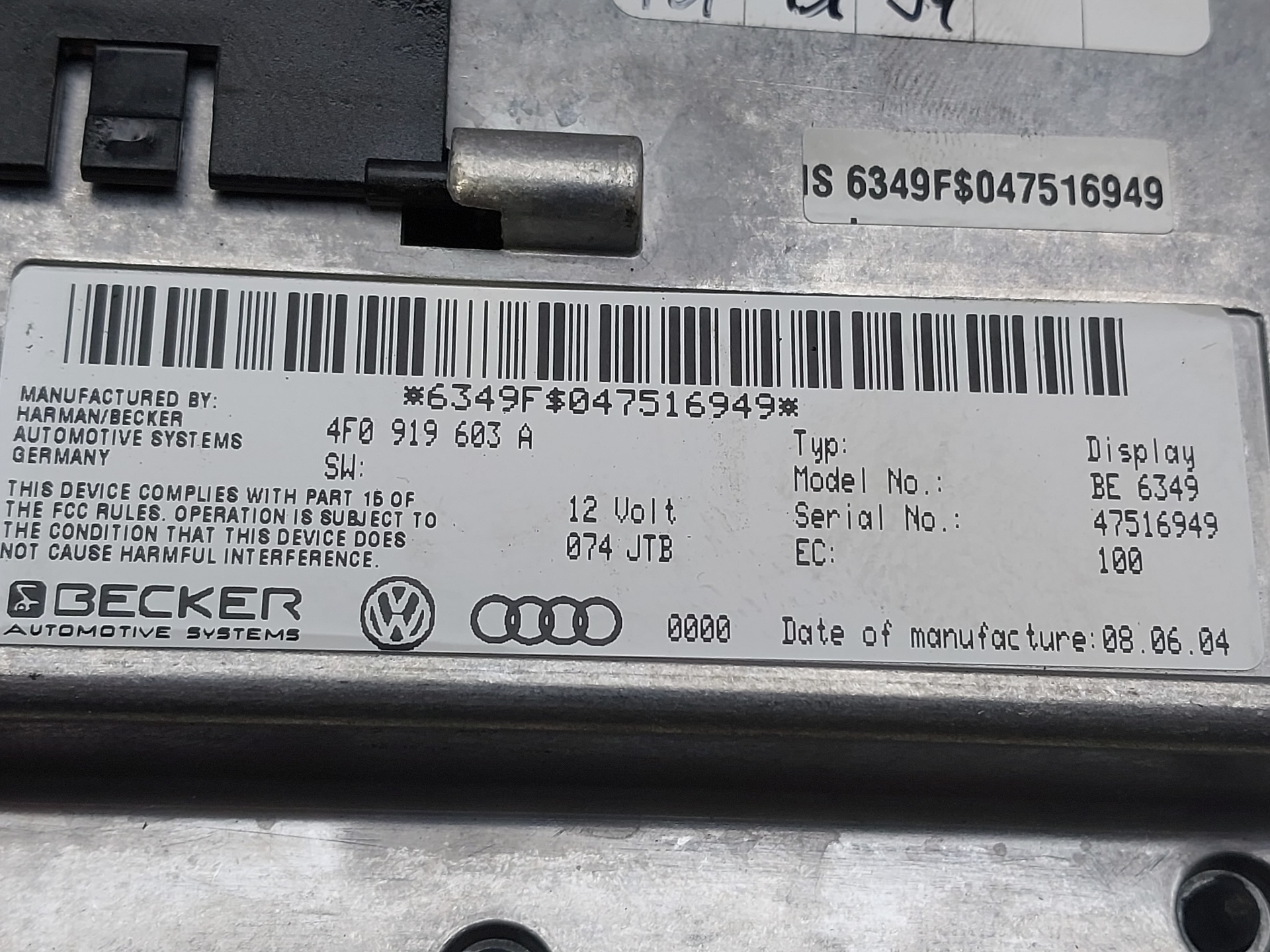 AUDI A6 C6/4F (2004-2011) Другие внутренние детали 4F0919603A 20629358