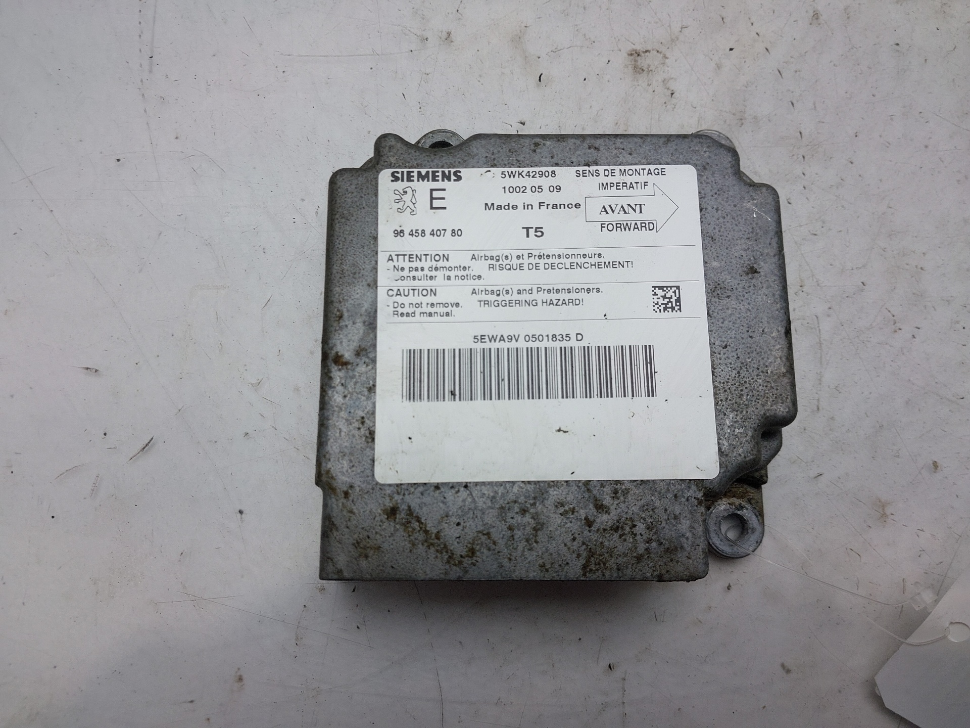 PEUGEOT 307 1 generation (2001-2008) Unitate de control SRS 9645840780 22481571