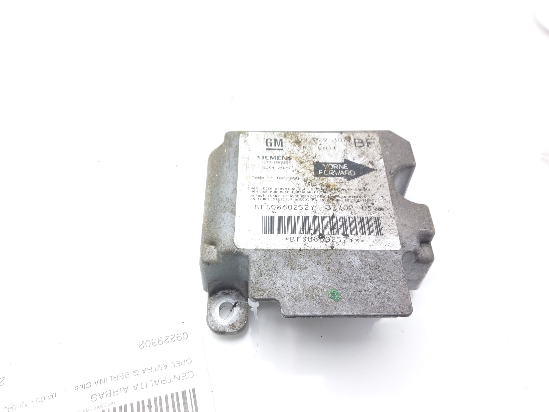 OPEL Astra H (2004-2014) SRS Control Unit 09229302 25044563