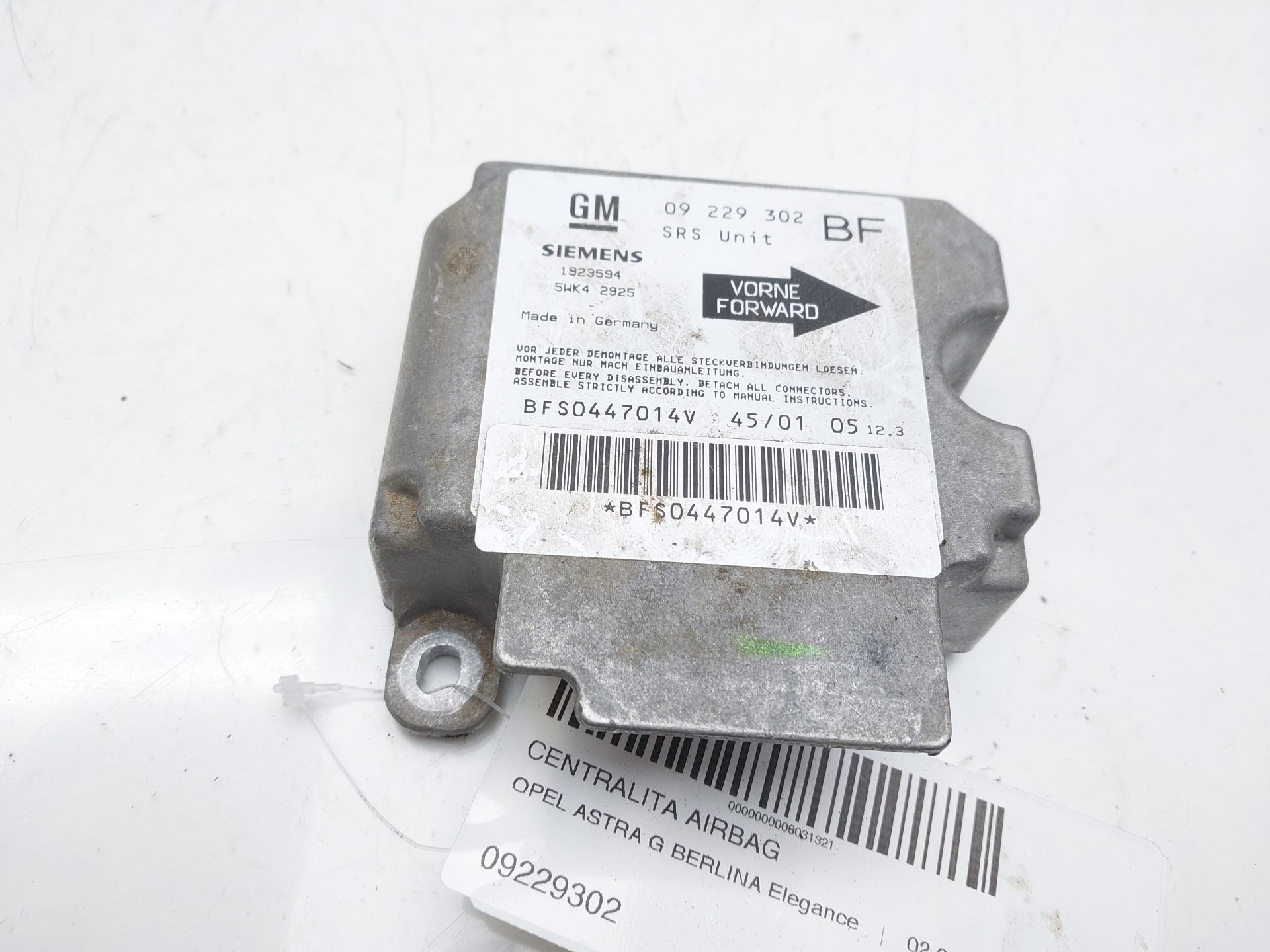 OPEL Astra H (2004-2014) SRS Control Unit 09229302 24120008