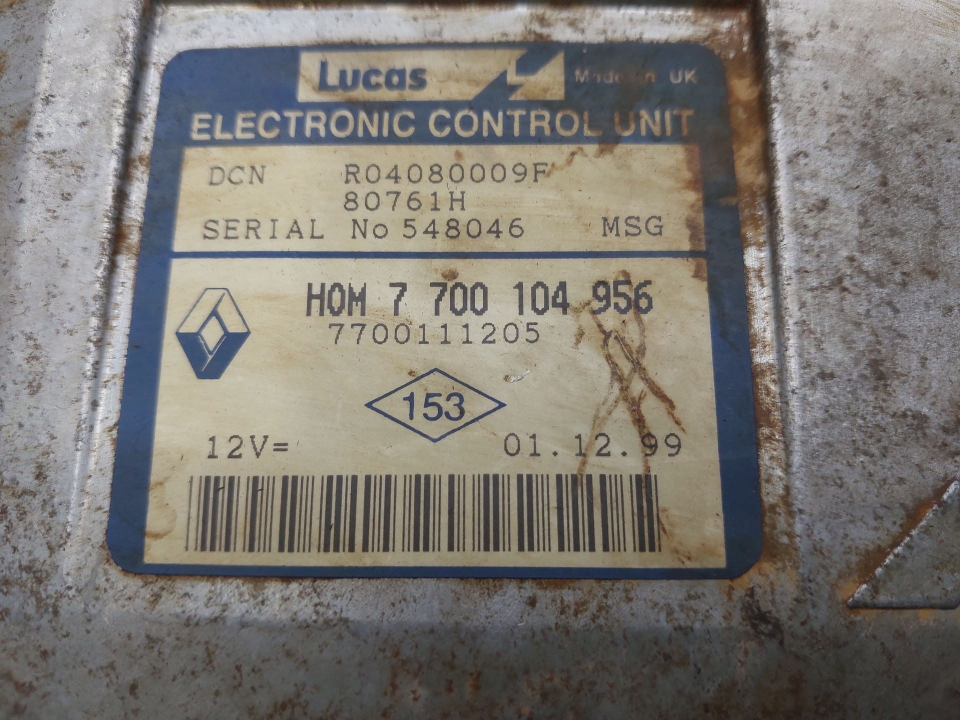RENAULT Clio 2 generation (1998-2013) Engine Control Unit ECU 7700104956 20150727