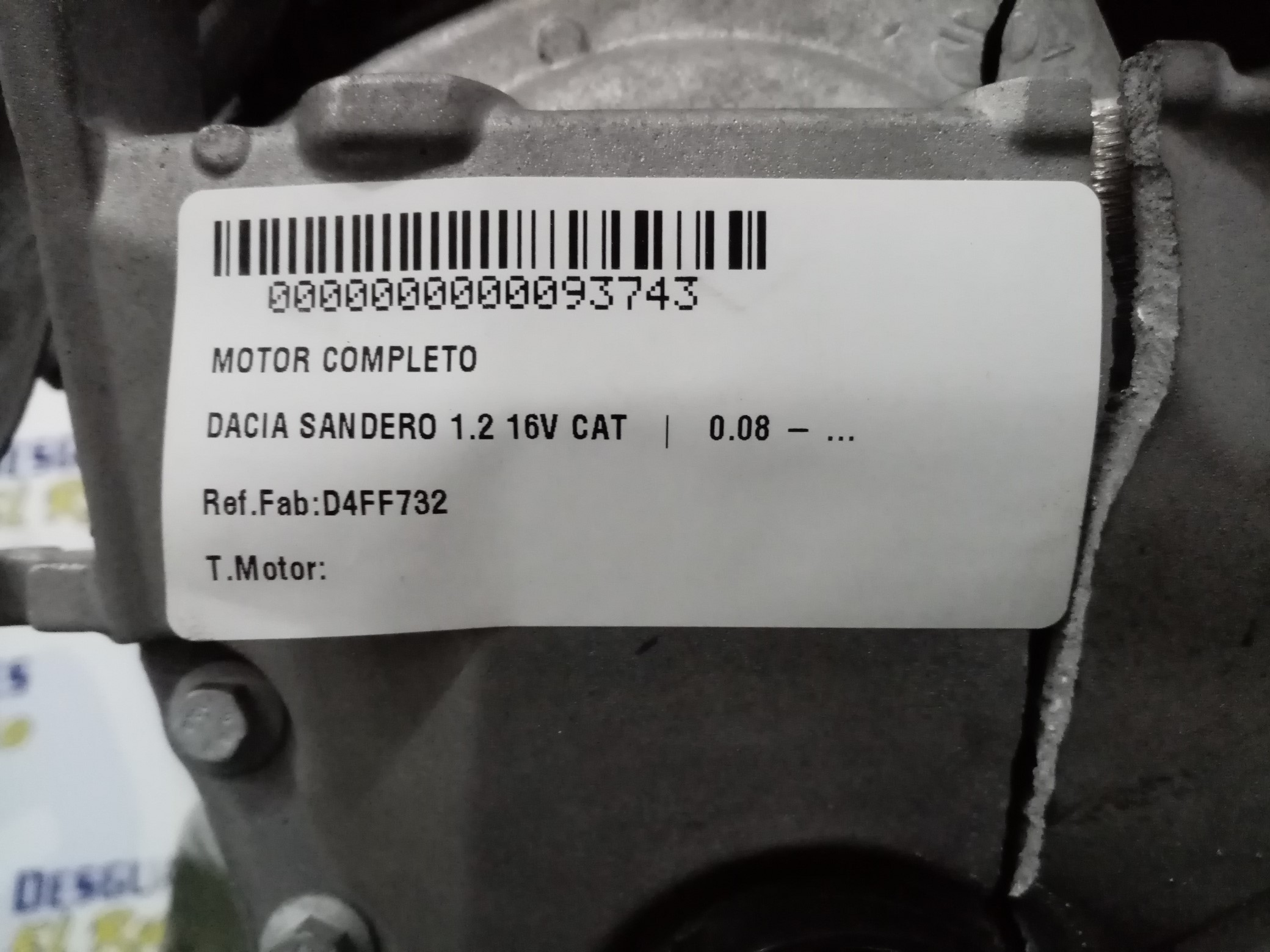 DACIA Sandero 1 generation (2008-2012) Engine D4FF732, D4F732 25942570