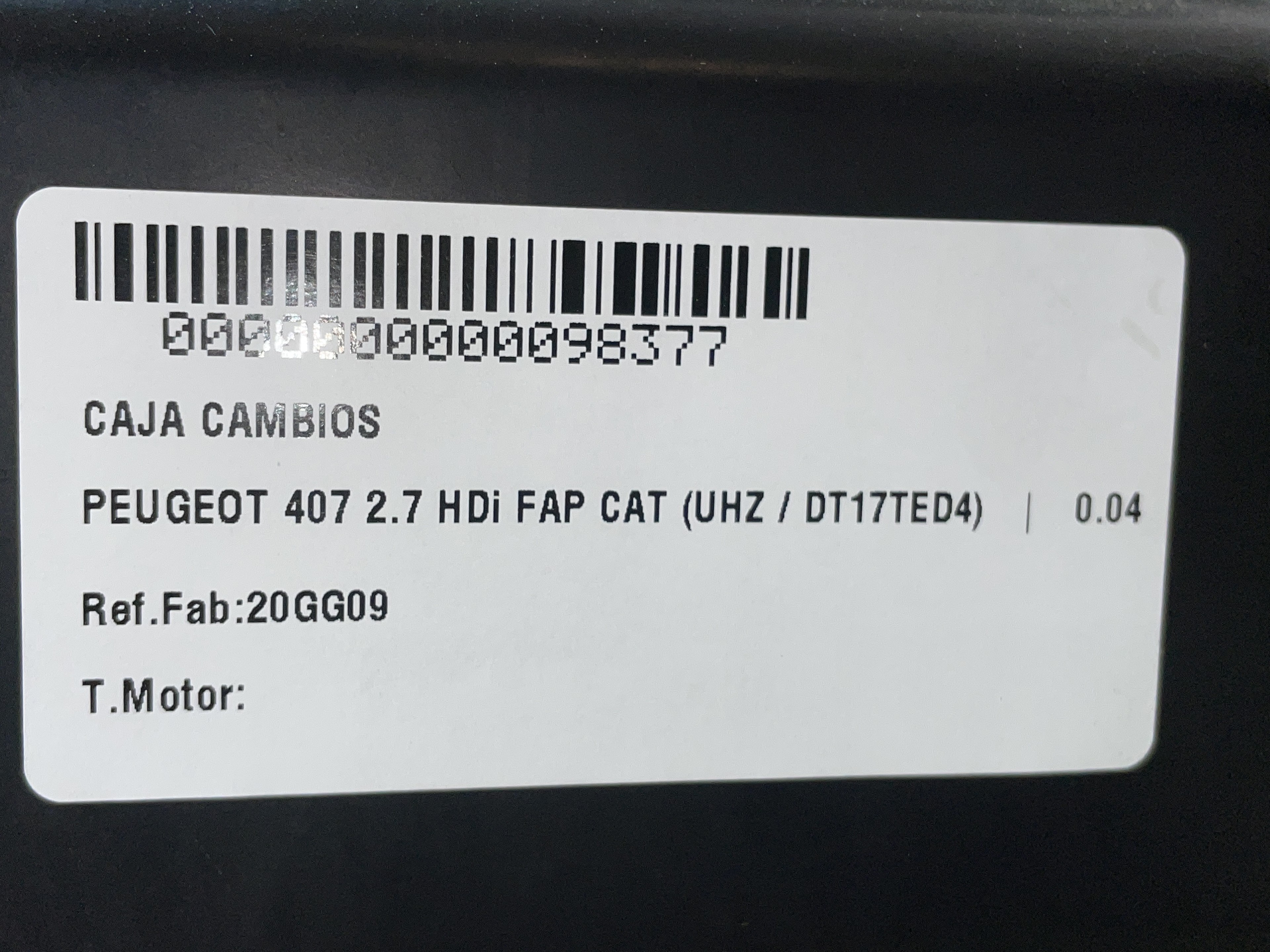 PEUGEOT 407 1 generation (2004-2010) Gearbox 20GG09,AUTOMÁTICA 19989790