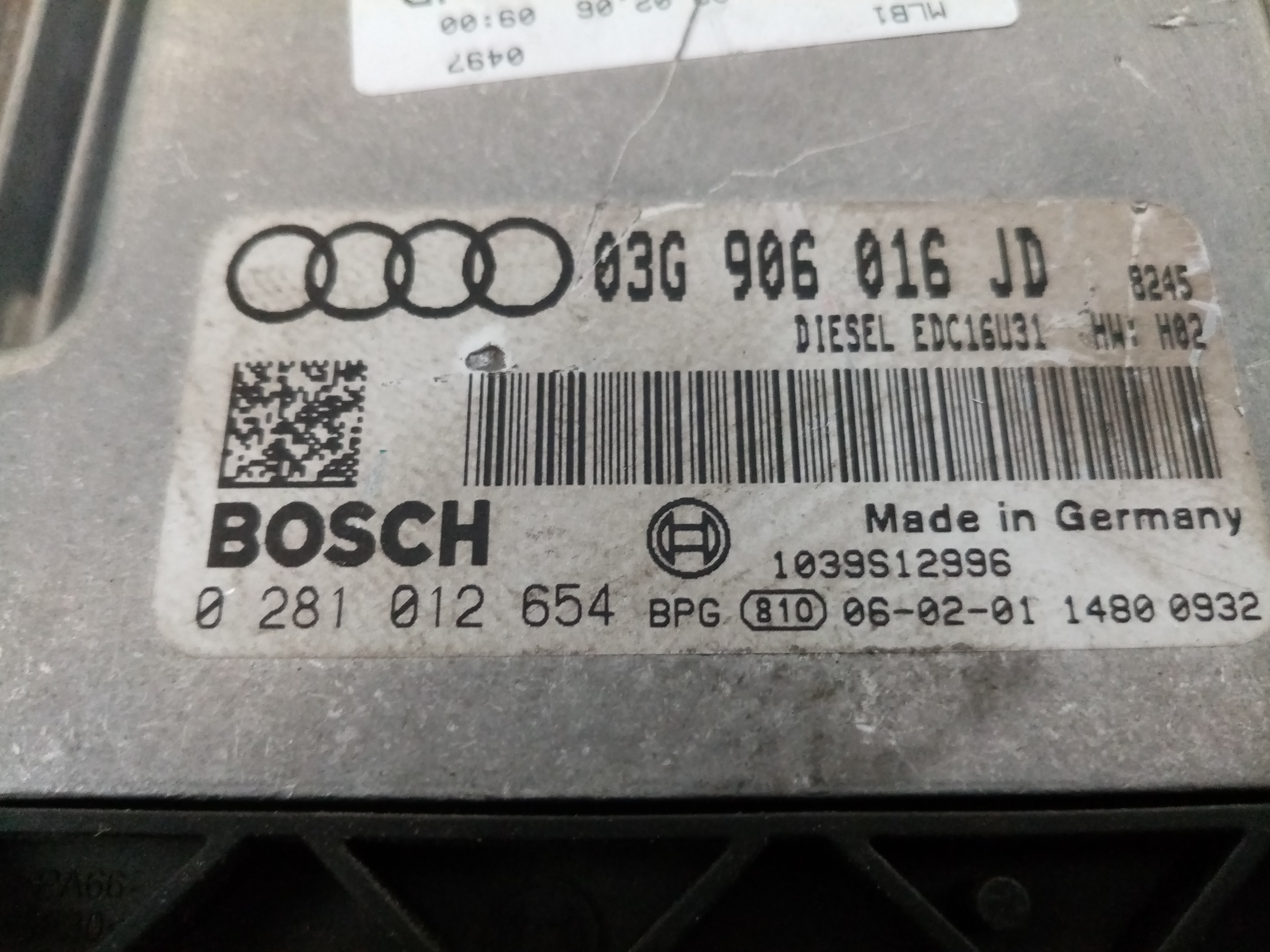 AUDI A4 B6/8E (2000-2005) Jednotka řízení motoru 0281012654,03G906016JD 23546292