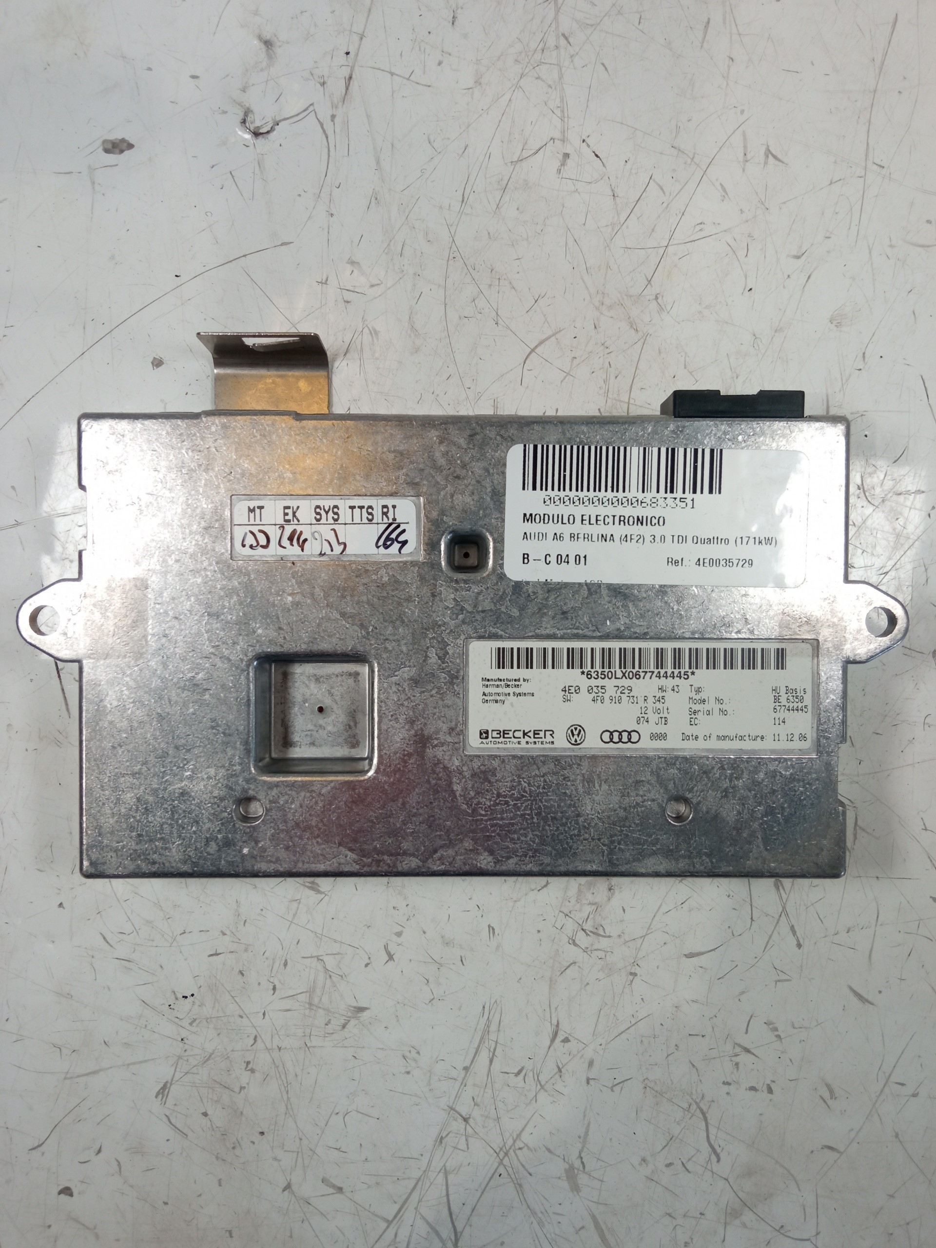 AUDI A6 C6/4F (2004-2011) Other Control Units 4E0035729 24959082