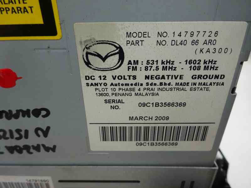 SISTEMA AUDIO RADIO CD MAZDA 2 1.3 MT 75CV
