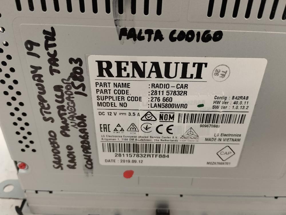 SISTEMA AUDIO RADIO CD DACIA SANDERO 0.9 TCE LPG MT 90CV