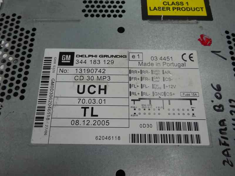 SISTEMA AUDIO RADIO CD OPEL ZAFIRA 1.8 MT 125CV | 92KW