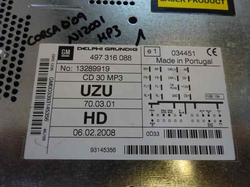 SISTEMA AUDIO RADIO CD OPEL CORSA 2009 1.3 CDTI MT 75CV