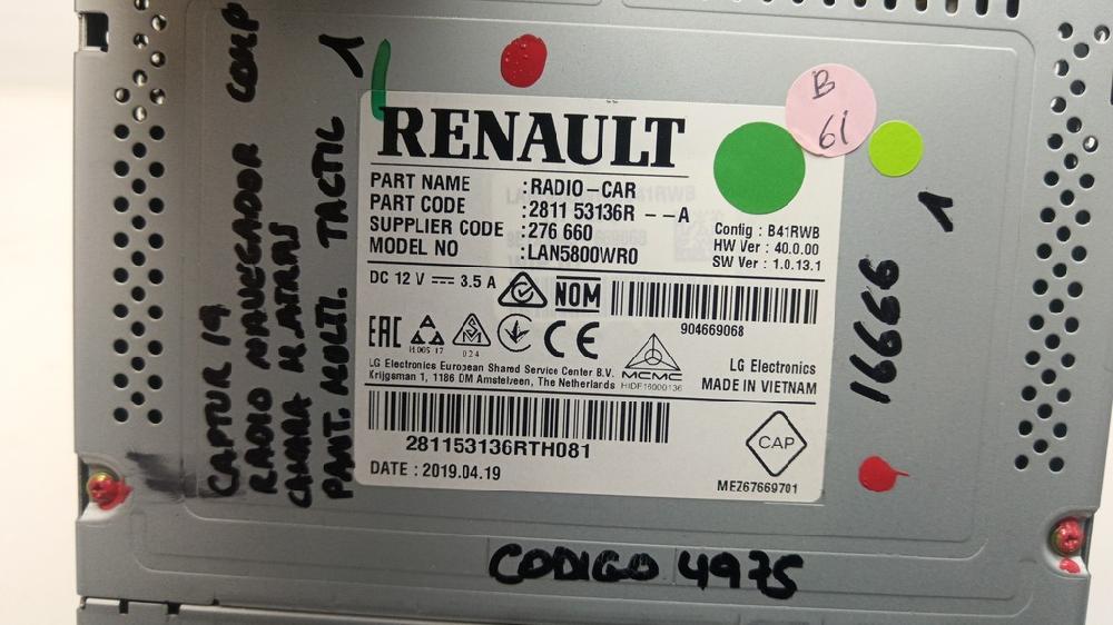 SISTEMA NAVEGACION GPS RENAULT CAPTUR 2019 1.3 MT 130CV | 96KW