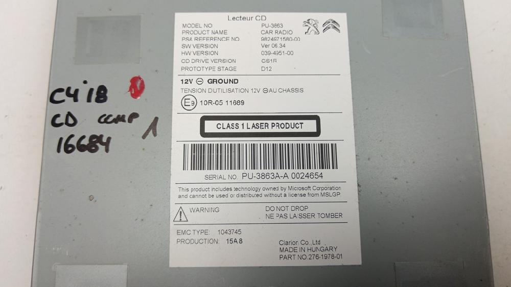 SISTEMA AUDIO RADIO CD CITROEN C4 1.6 MT 100CV | 73KW