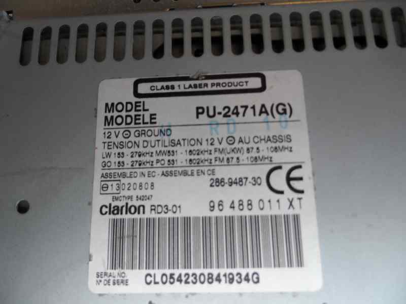 SISTEMA AUDIO RADIO CD CITROEN C3 2003 1.6 HDI VTR MT 109CV