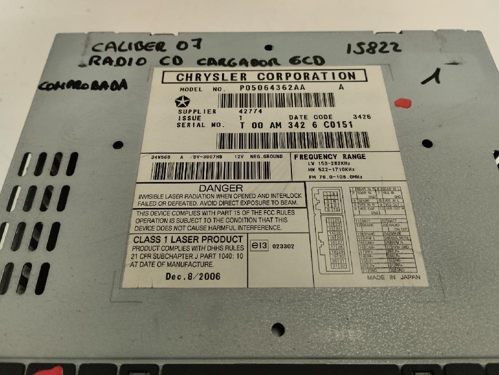 SISTEMA AUDIO RADIO CD DODGE CALIBER 2.0 CRD MT 140CV