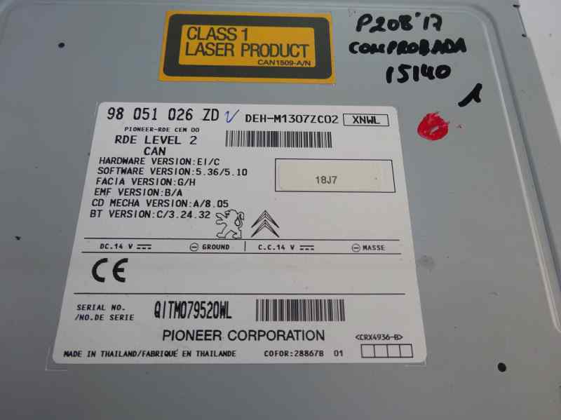 SISTEMA AUDIO RADIO CD PEUGEOT 208 1.6 MT 75CV | 55KW