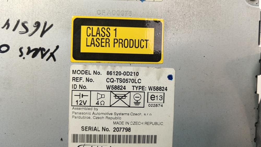 SISTEMA AUDIO RADIO CD TOYOTA YARIS 1.4 D-4D MMT 89CV