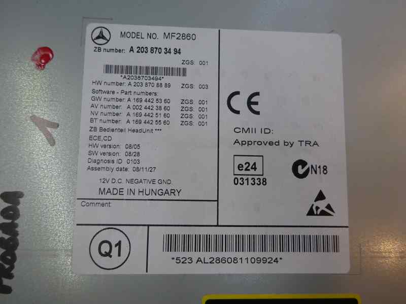 SISTEMA AUDIO RADIO CD MERCEDES BENZ CLASE CLC 1.8 MT 143CV | 105KW