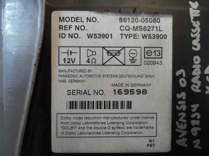 SISTEMA AUDIO RADIO CD TOYOTA AVENSIS 2.0 D MT 116CV | 85KW