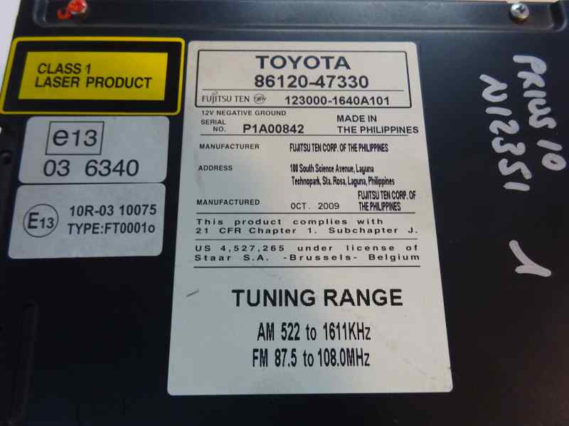 SISTEMA AUDIO RADIO CD TOYOTA PRIUS 1.8CVT 99CV