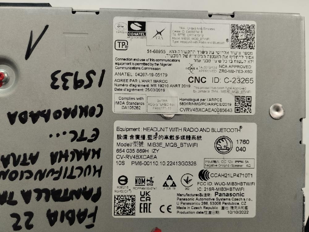 PANTALLA MULTIFUNCION SKODA FABIA 1.0 TSI MT 95CV