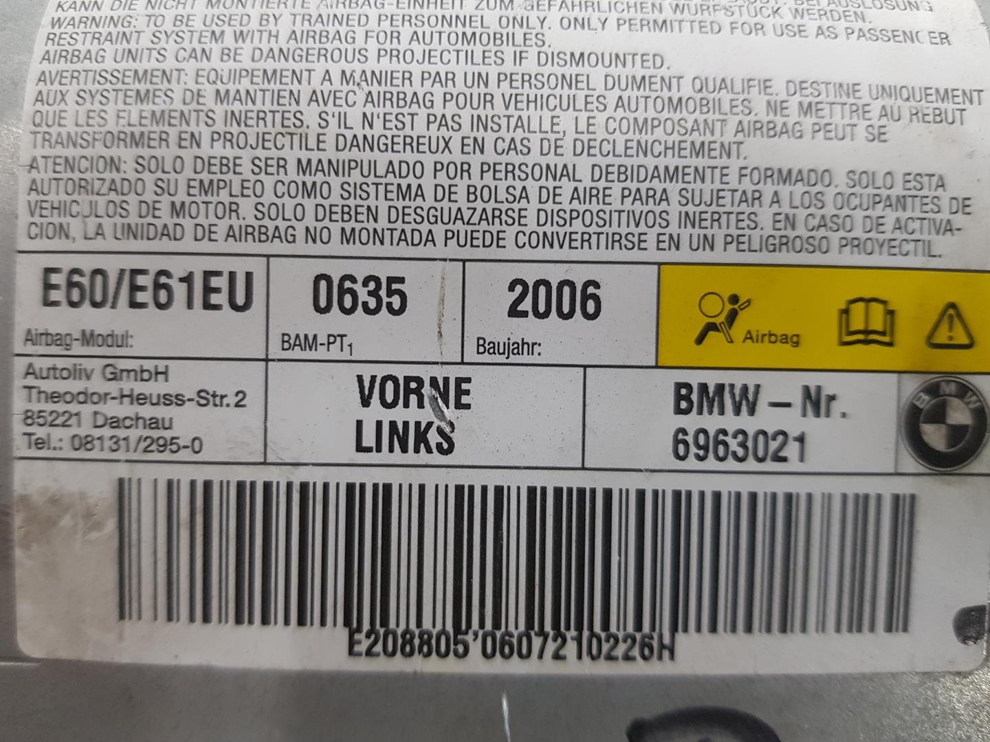BMW 5 Series E60/E61 (2003-2010) Front Left Door Airbag SRS 72126963021, 72126963021, 2222DL 24857099
