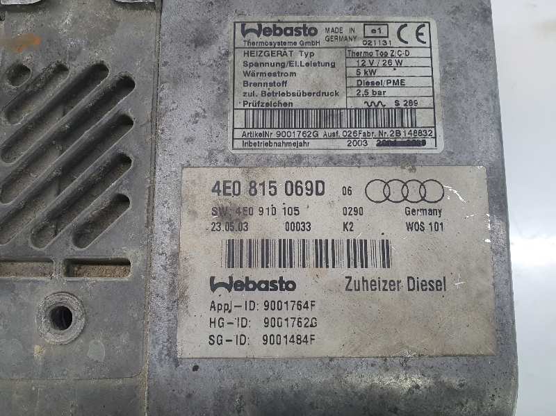 AUDI A8 D3/4E (2002-2010) Autonominis šildytuvas (webasto) 4E0815069D, 4E0815069D, THERMOTOPZ/C-D 24119279