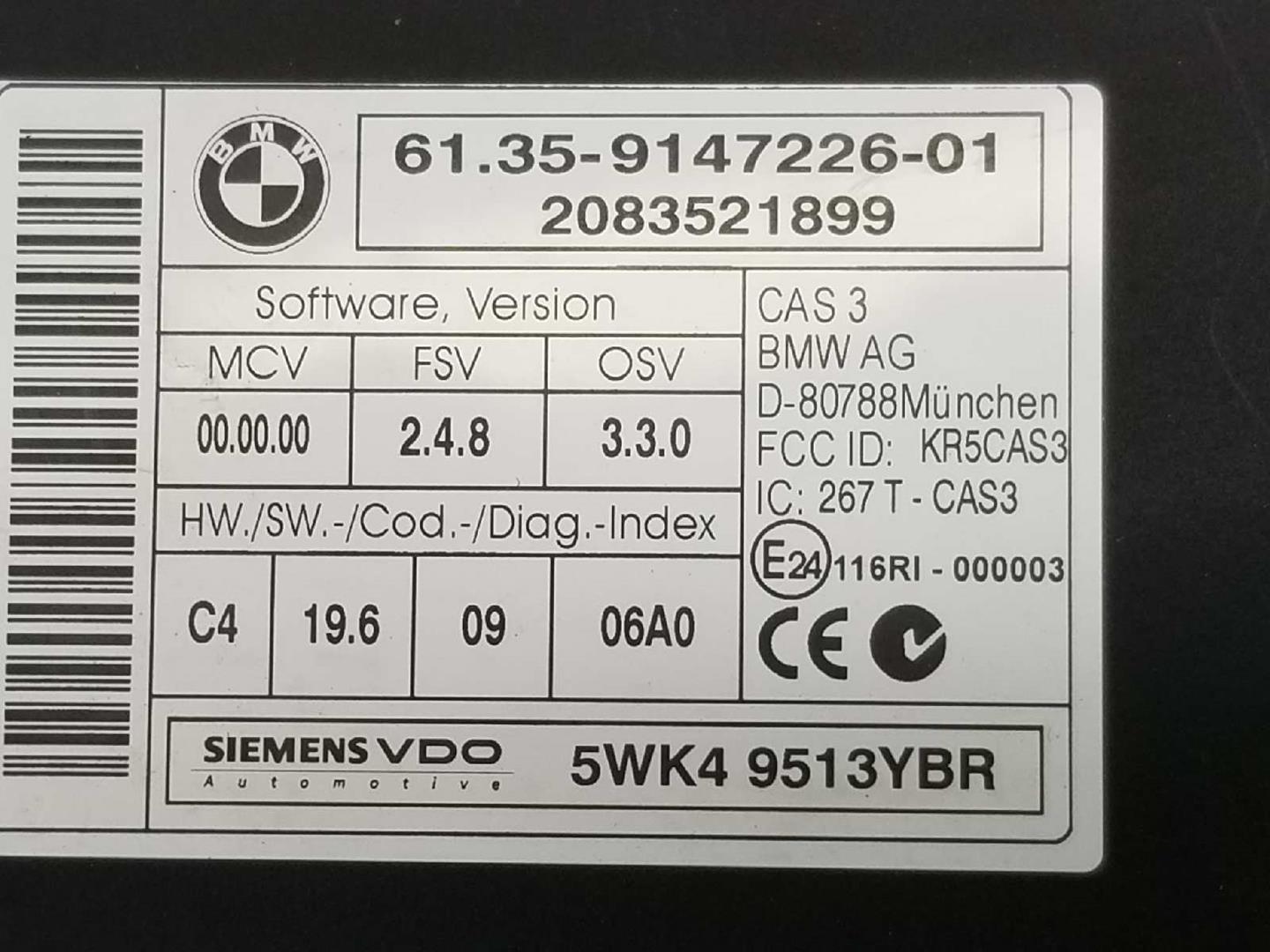 BMW 3 Series E90/E91/E92/E93 (2004-2013) CAS EWS 61359147226, 6135914722601 19720779