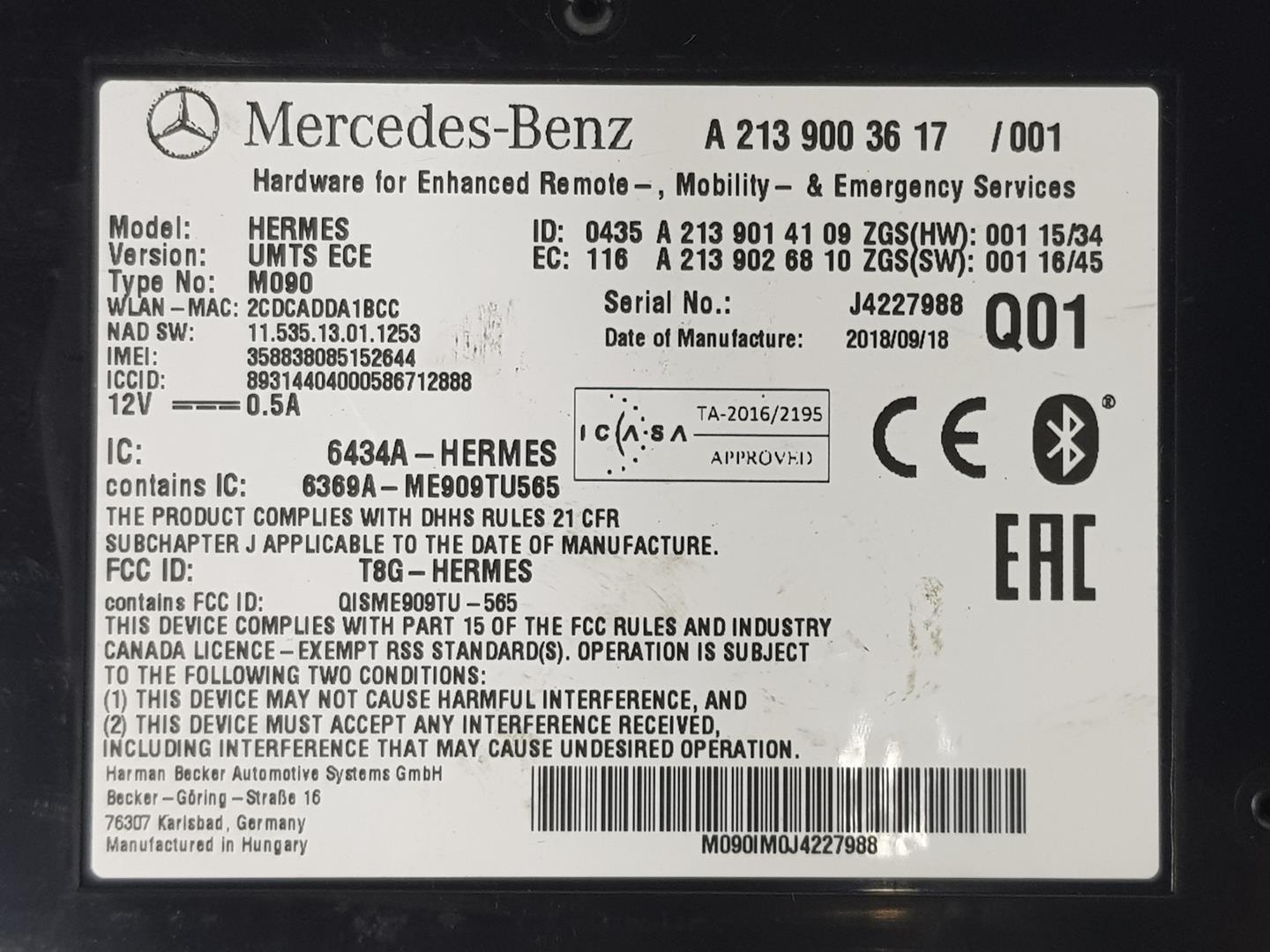 MERCEDES-BENZ Alte unități de control A2139003617, A2139003617 24243194