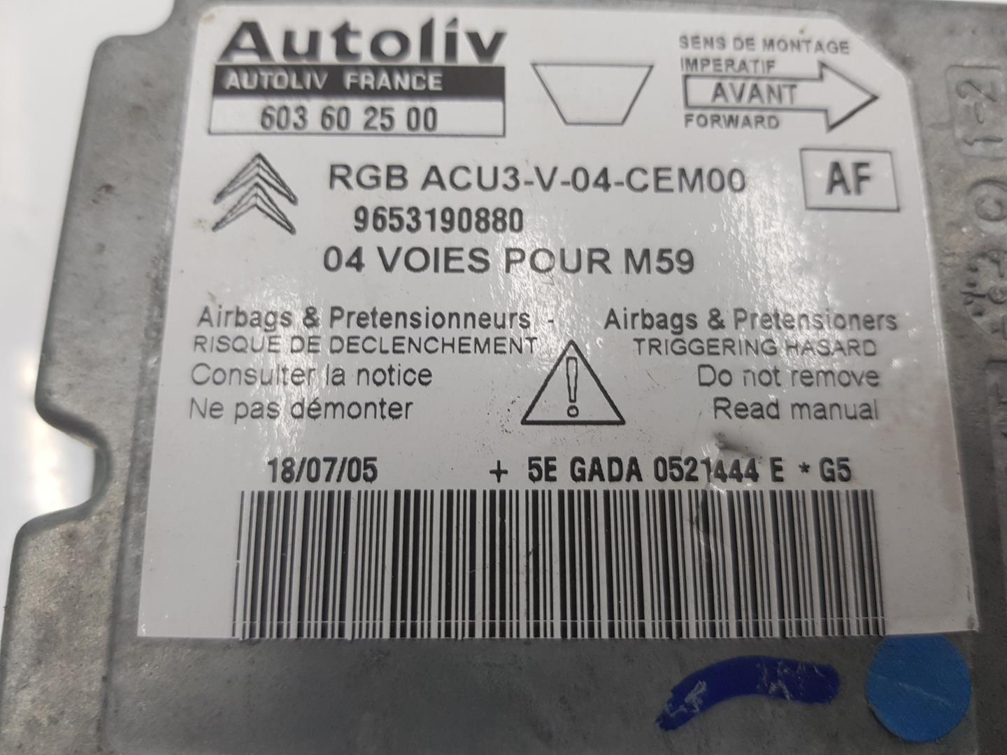 CITROËN Berlingo SRS Control Unit 9653190880,9653190880,2222DL 19911214