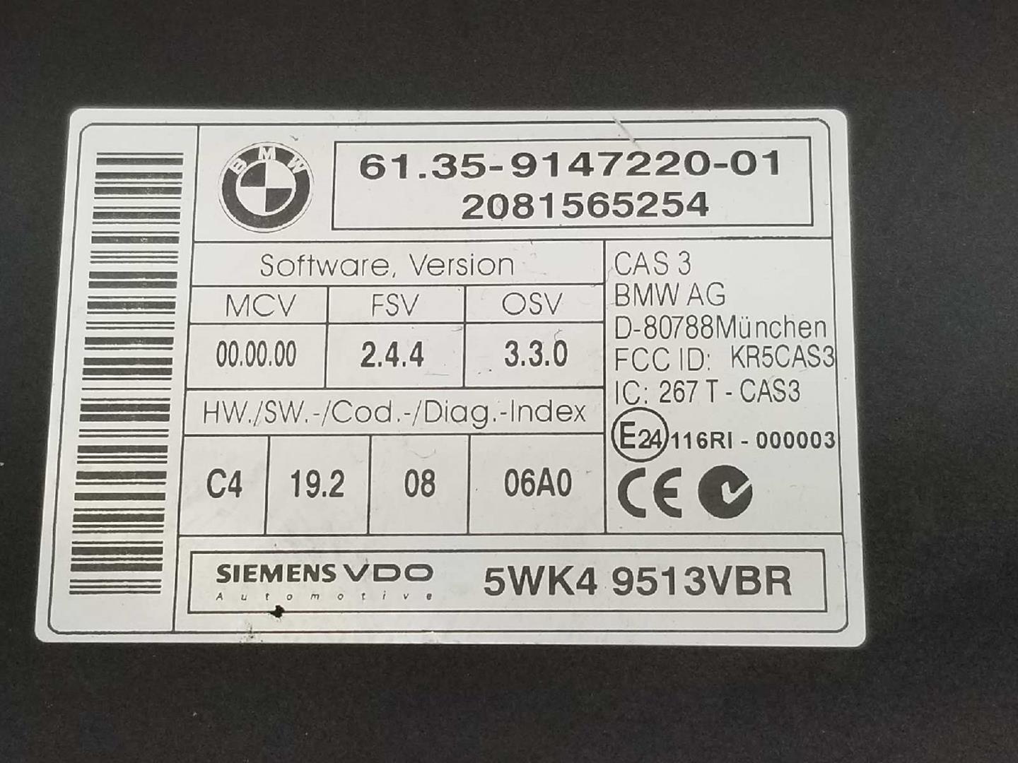 BMW 3 Series E90/E91/E92/E93 (2004-2013) CAS EWS 61359147220, 6135914722001 19725563